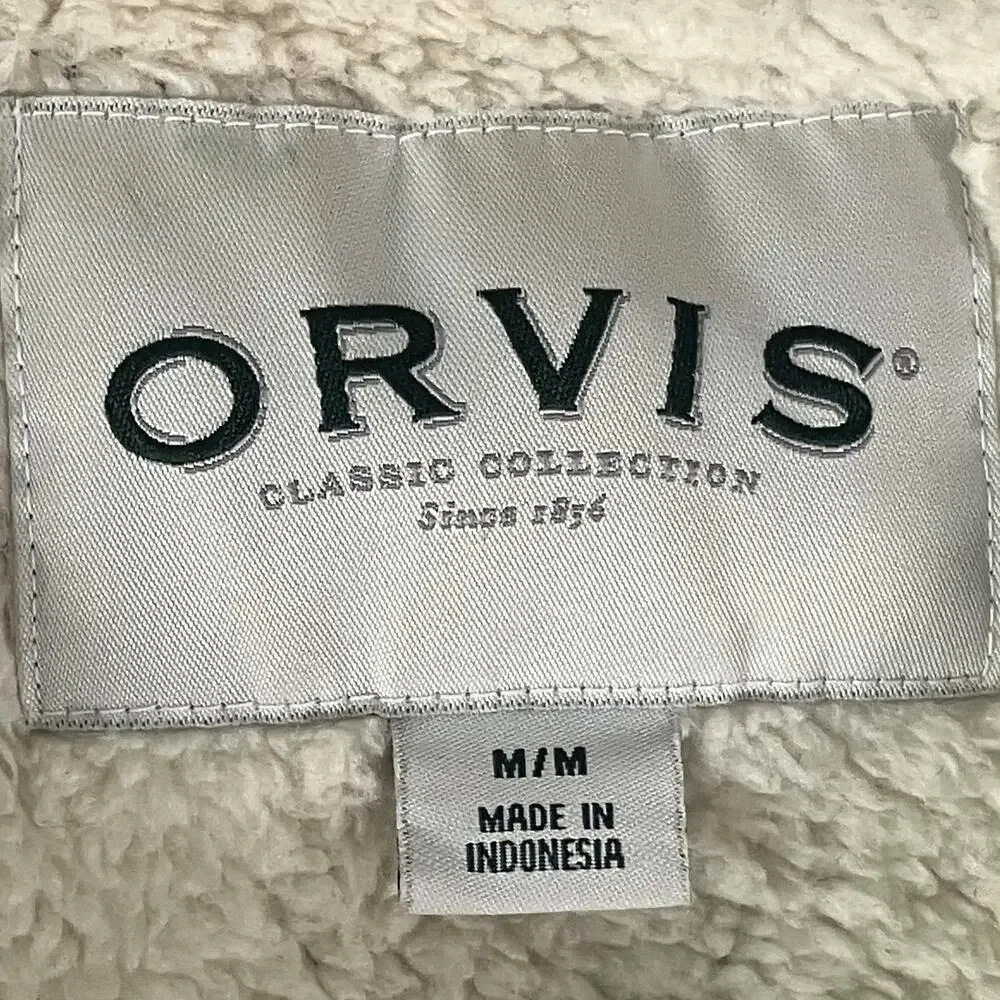Orvis Sweater Mens Medium Gray Quarter Zip‎ Sherpa Lined Fleece Pockets Knit